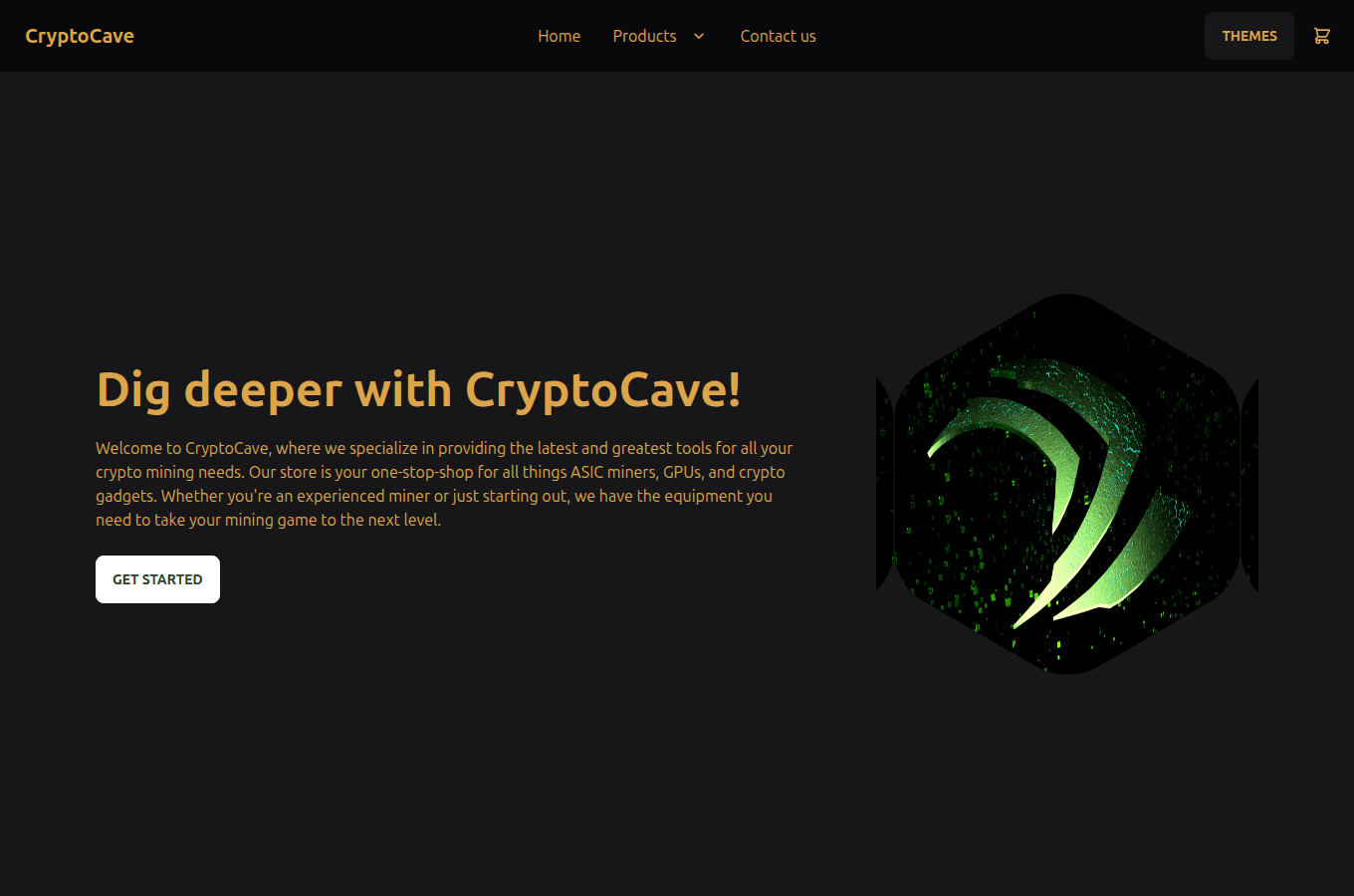 The shopping application’s homepage with navigation, an introduction and a graphics-card image.
